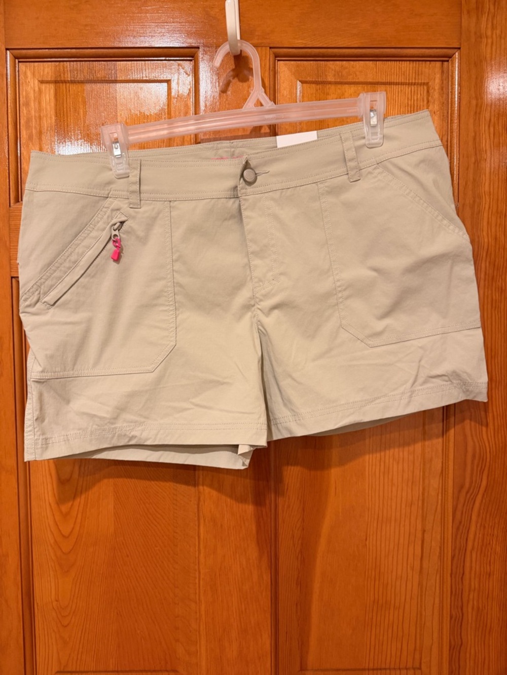 Reel Legends Light Beige Athletic Shorts with Pink Zip Accent 18